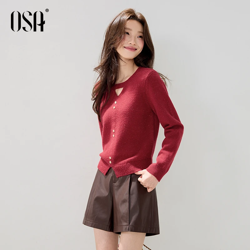 OSA/【璀璨毛衫】细闪银丝针织衫女冬镂空圆领上衣S125D16008