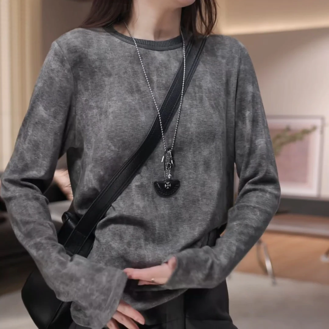 秋冬长袖拼接圆领女字母印花韩系T恤简约高领上衣LK2506850