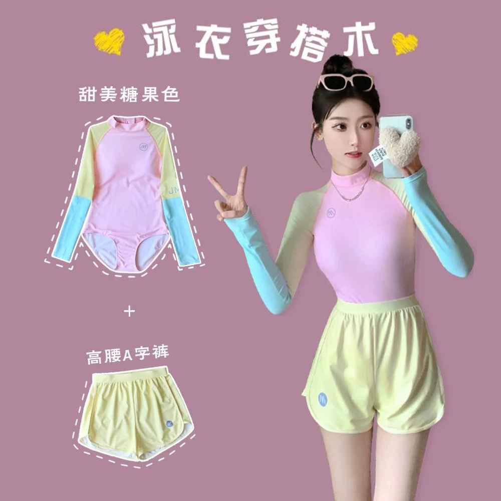 2025新款泳衣女连体保守防晒长袖游泳短裤学生温泉男士胸包斜挎包