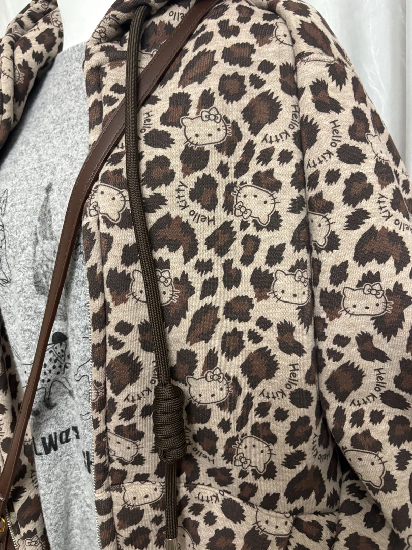 女士厚款【豹纹kitty加绒】连帽卫衣豹纹上衣加绒