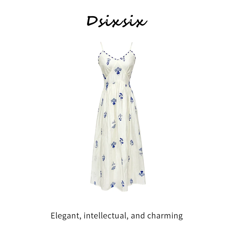 YeahMe-【花开有期】夏季高腰休闲碎花吊带连衣裙女装优雅裙子