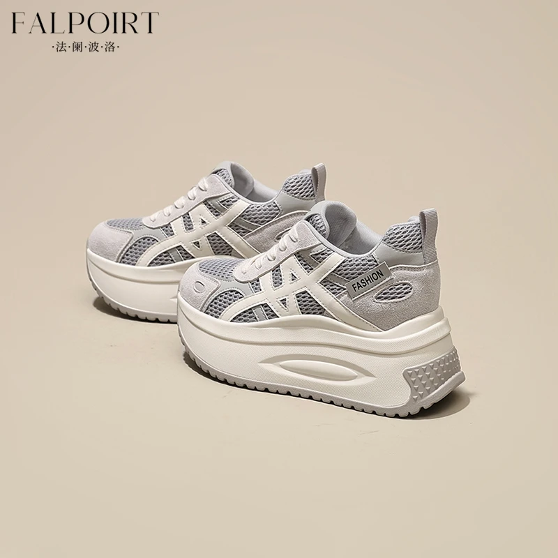 FALPOIRT灰色网面阿甘鞋女款显脚小厚底增高不累脚休闲运动老爹鞋
