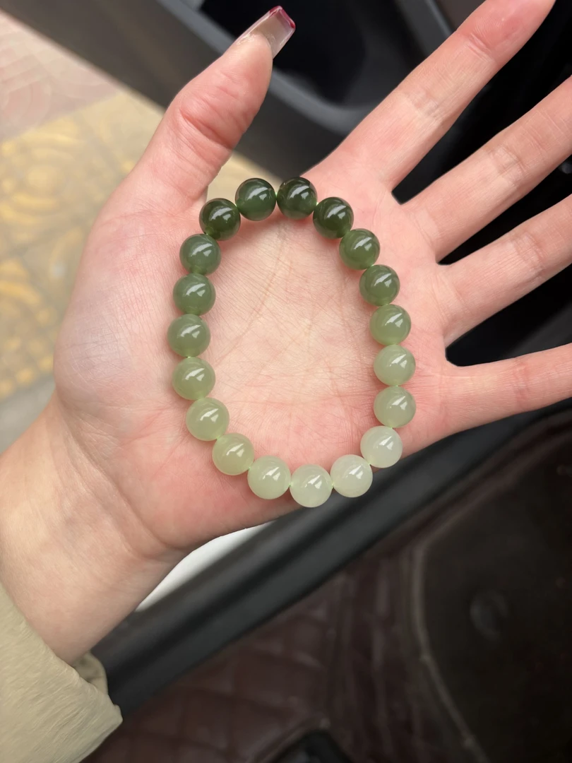 10mm高品质天然和田玉渐变手串百搭国风女士精美圆珠手链多样发一