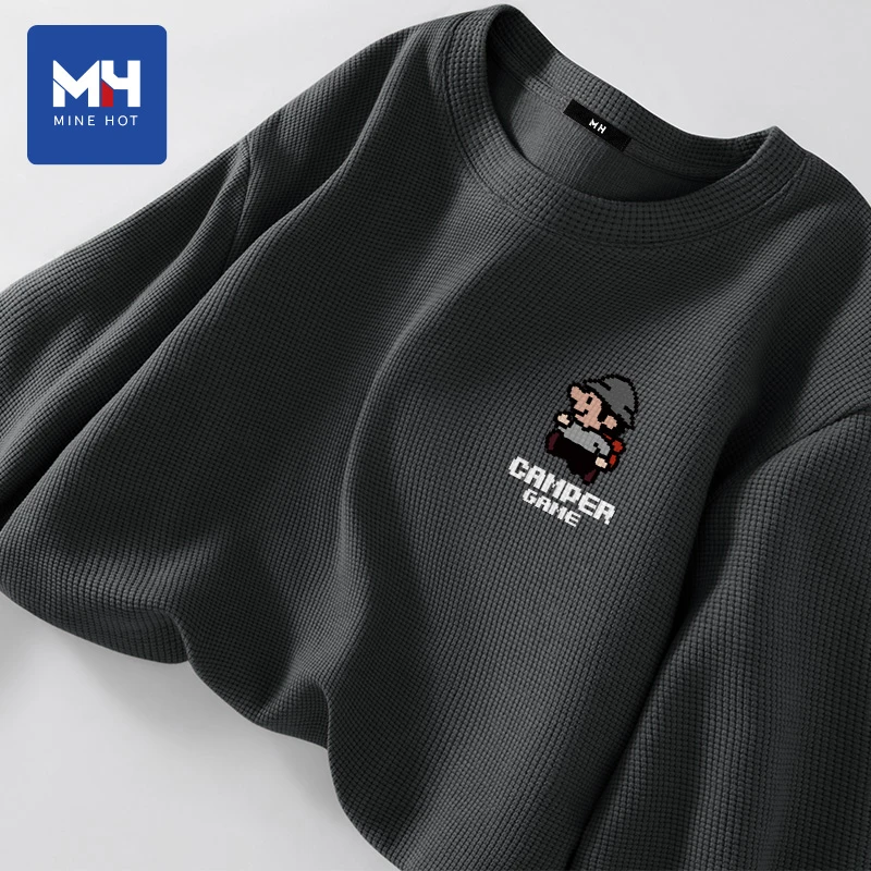 唐狮集团MH华夫格打底衫男2025秋季新款圆领t恤重磅开学季长袖衣Z