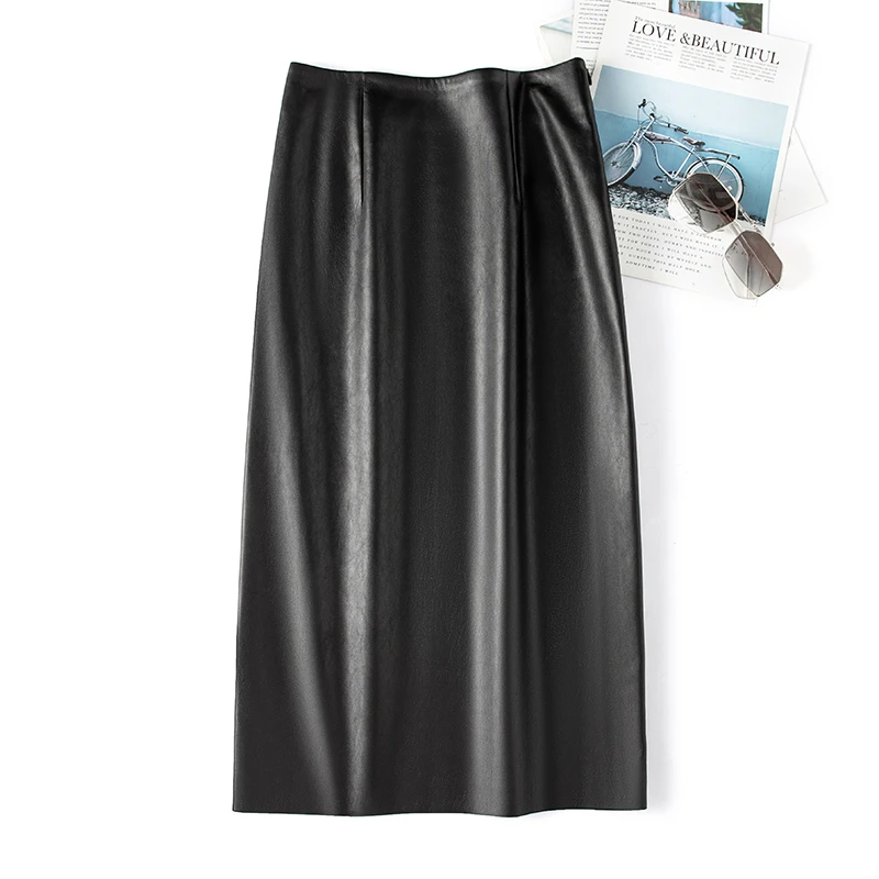 318秋冬皮长裙女包臀裙高腰显修中长裙身半身裙一步裙