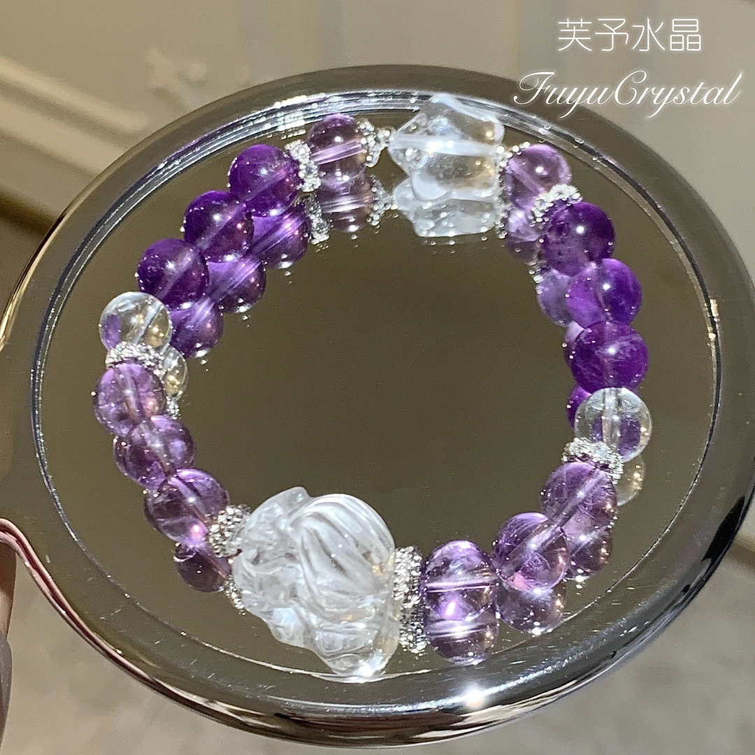 【奔富星途】九尾狐星星紫水晶白水晶手串基地发货（多样性发其一）