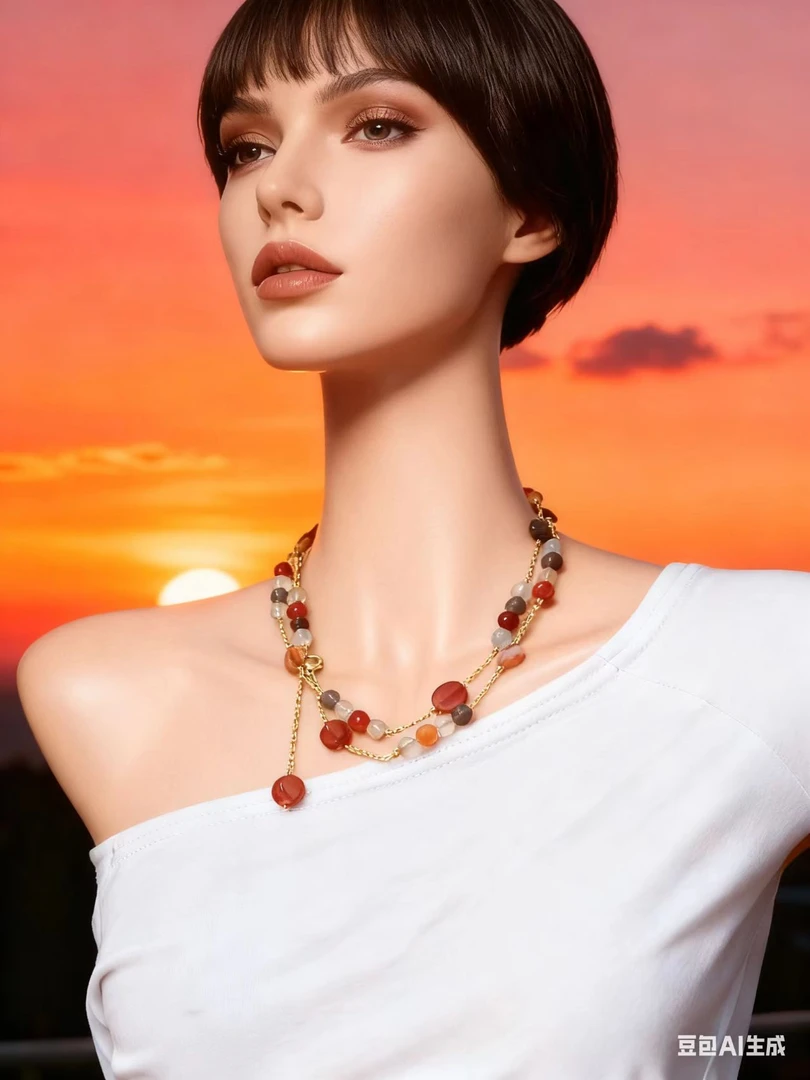 原创缠丝红玛瑙双层项链/毛衣链落日绚丽色彩轻奢精致四季百搭