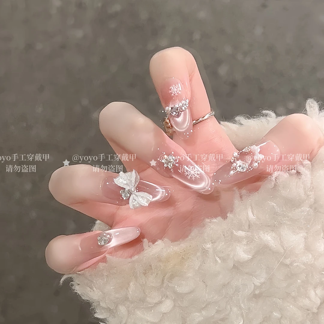 【冬季恋歌】美拉德猫眼蝴蝶结可拆卸秋冬穿戴甲精致高级美甲