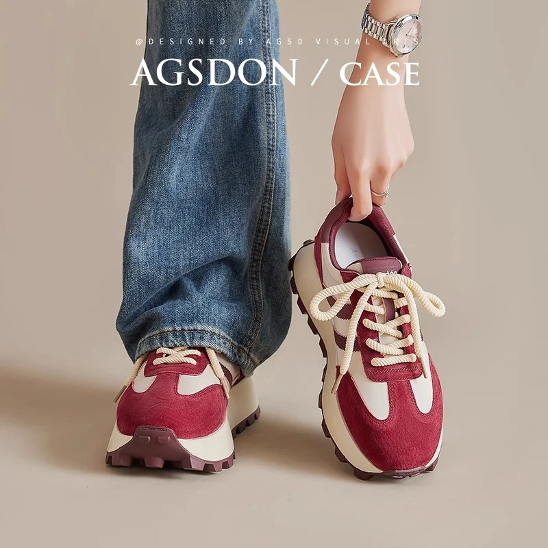 奥古狮登红色阿甘鞋女款2025新款春季厚底德训鞋时尚休闲运动鞋H