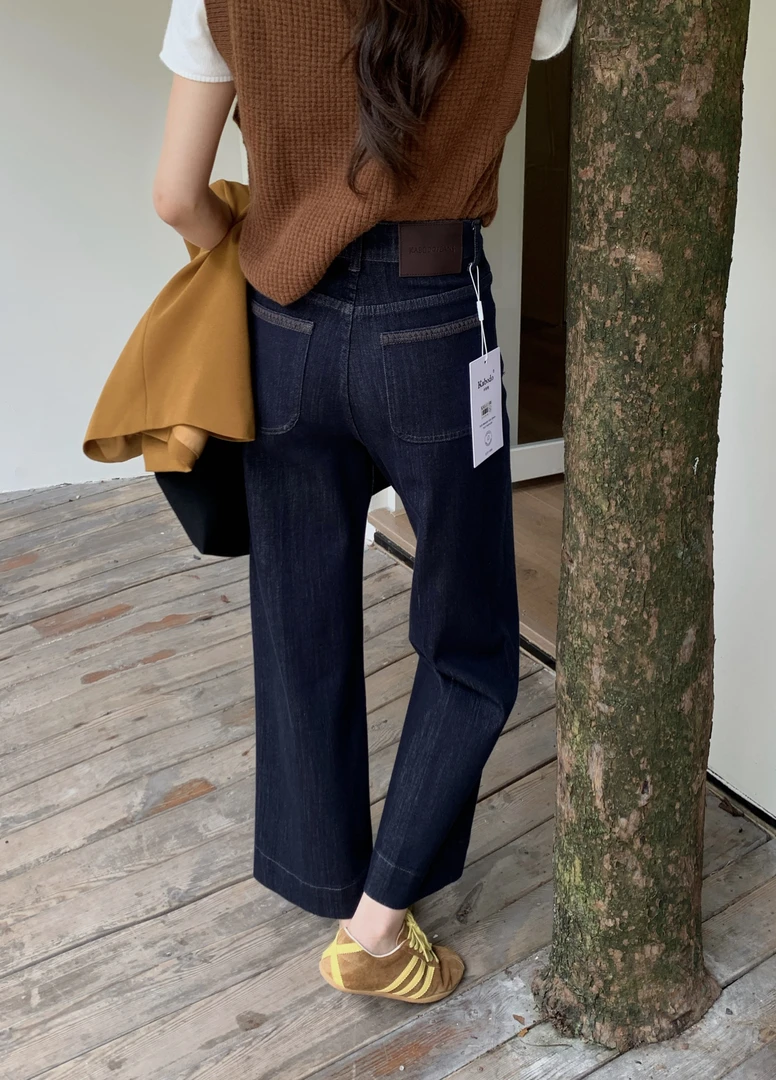 巴布85519阔腿牛仔裤女2025早秋Kabodo高腰弹力普洗色九分奶奶裤