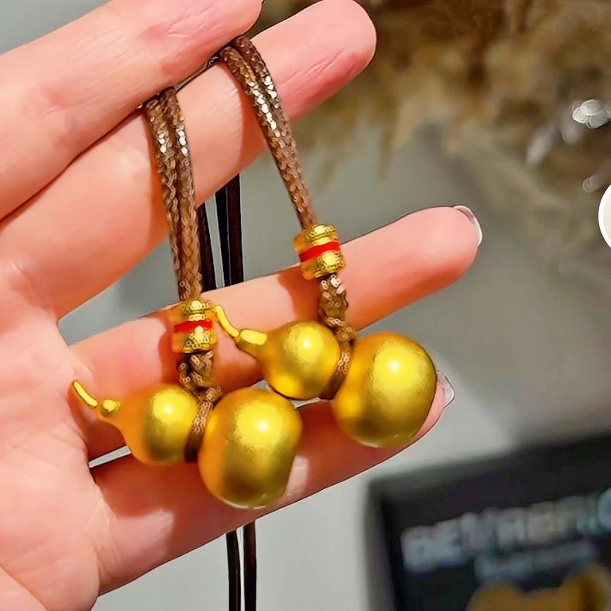 铜合金布艺项链 新中式金葫芦如意编绳项链小福运福禄挂坠