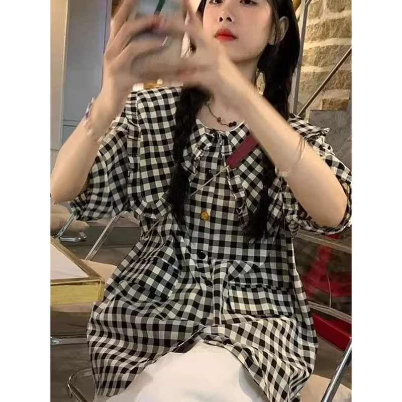 特大码300斤法式复古荷叶边娃娃领衬衫胖MM慵懒风泡泡袖遮肉上衣