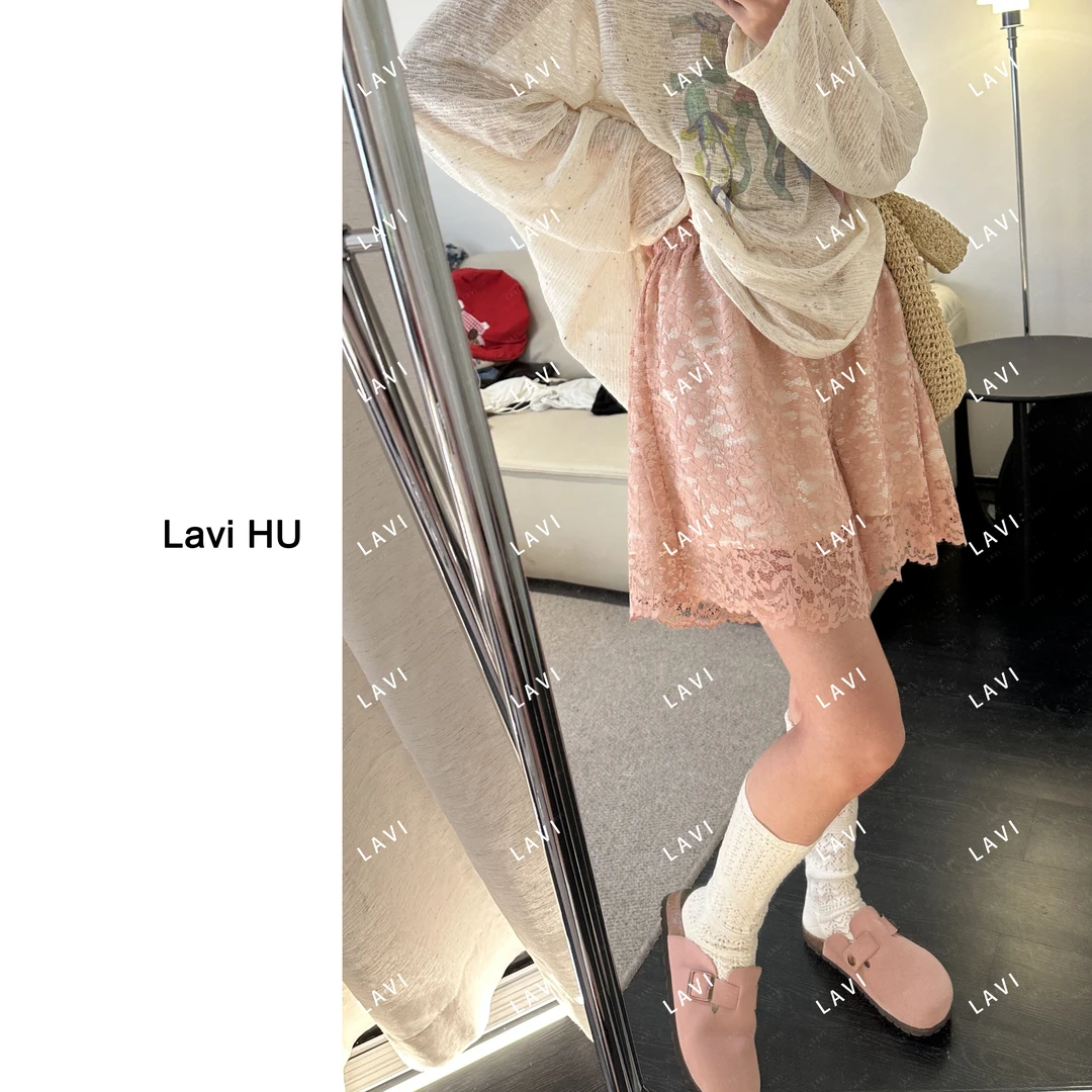 薄荷与西瓜 时尚蕾丝设计师阔腿百搭休闲裤短裤2510