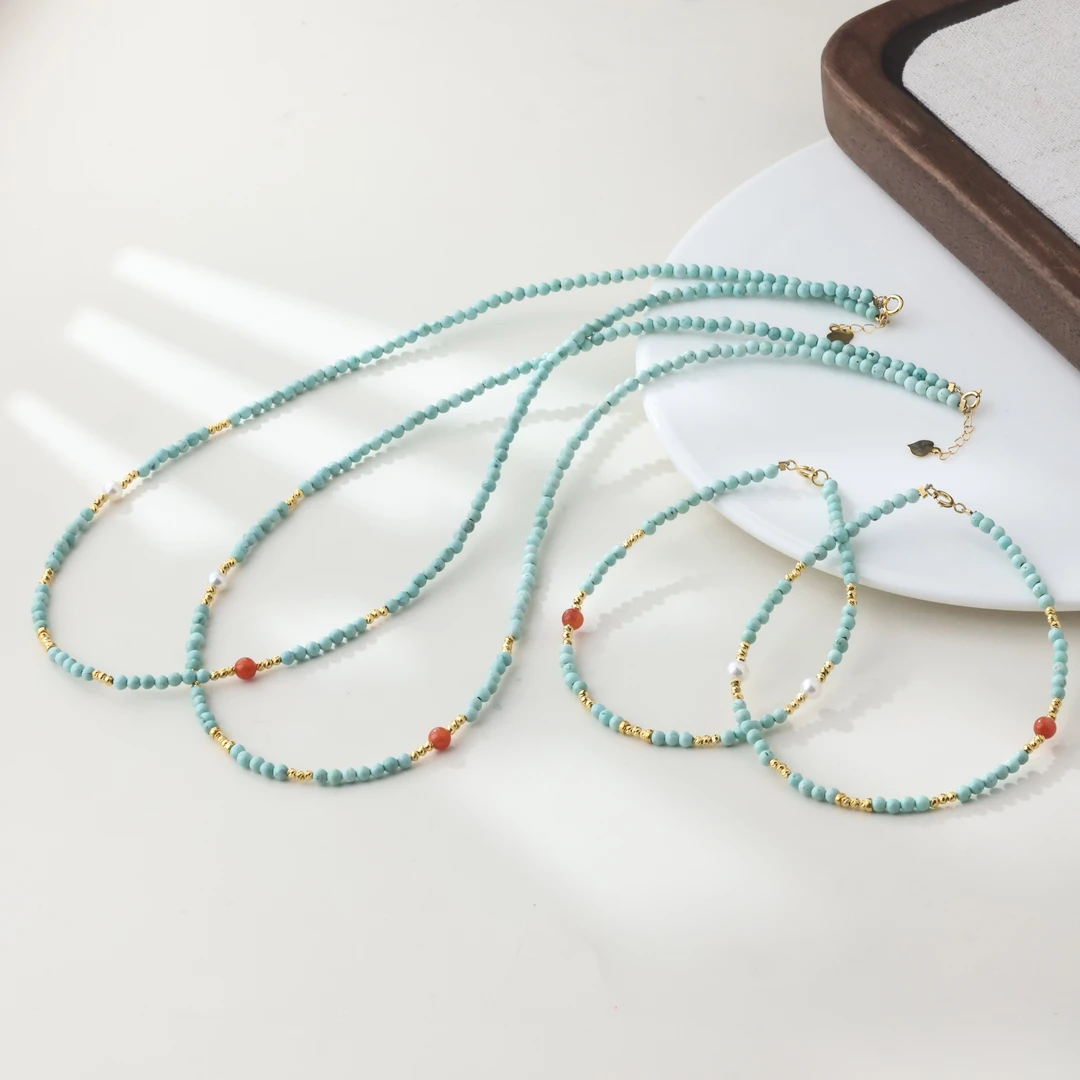 【举石臻选】TA1231-3793-47绿松石手链+项链18k（一套/多样性发）H