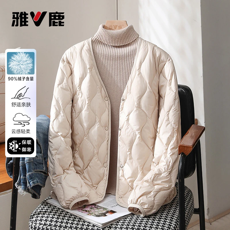 2025雅鹿新款羽绒服淑女内搭通勤保暖潮流外套风蓄热薄款纯色长袖