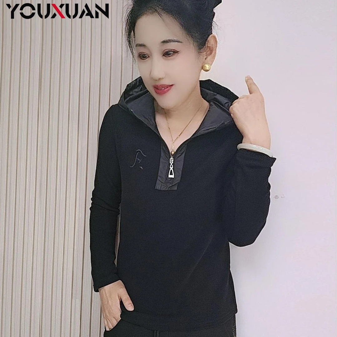 【私服】秋冬百搭韩版潮流时尚休闲宽松长袖连帽女士上衣8178