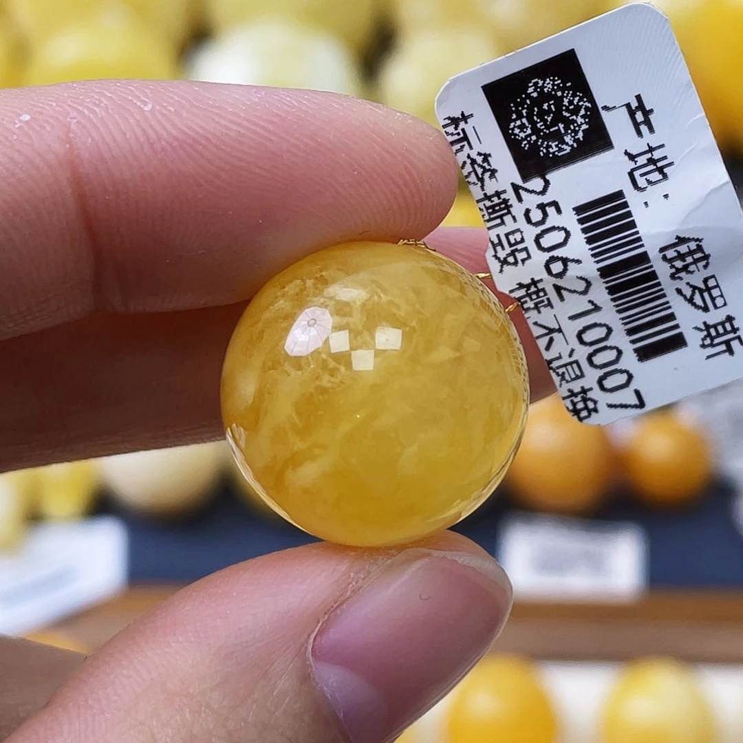 蜜蜡未镶嵌珠宝奇石18.7mm橘金满蜜妖花 瑕