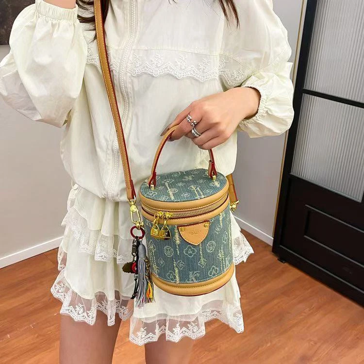 牛仔发财桶单肩斜挎手拎女包