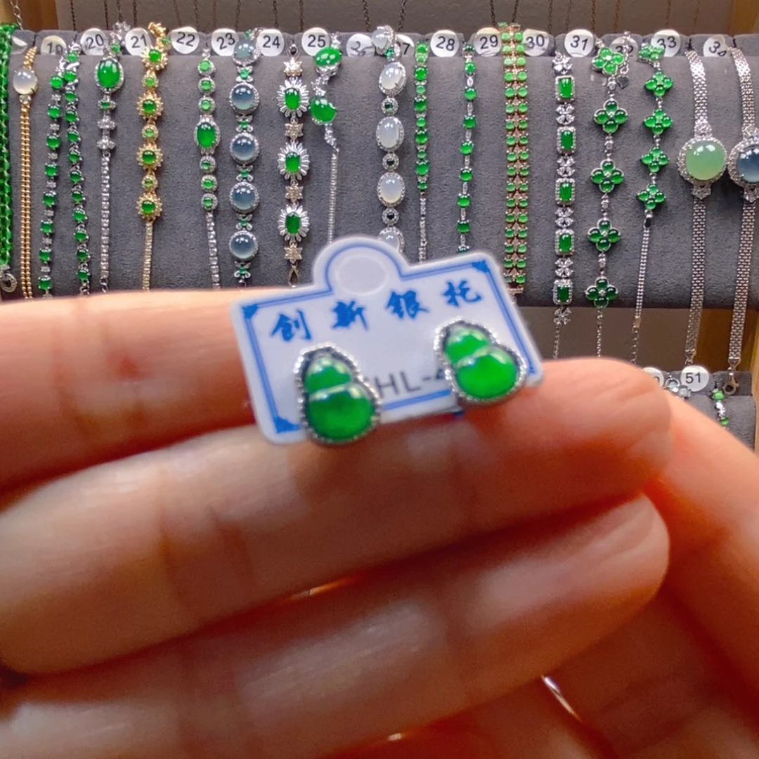 颈饰银S925镶嵌翡翠翡翠耳钉