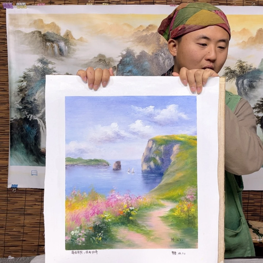 油画行路人小院绘画作品竞拍