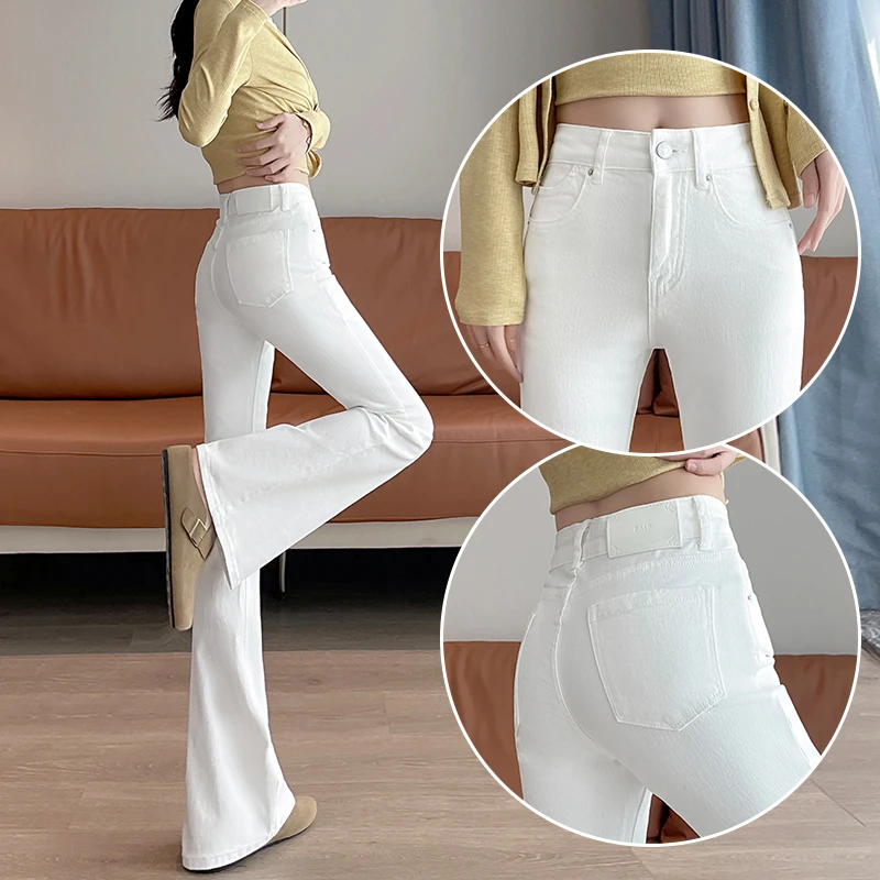白色美式微喇牛仔裤女2025年秋季新款高腰弹力提臀显瘦马蹄喇叭裤