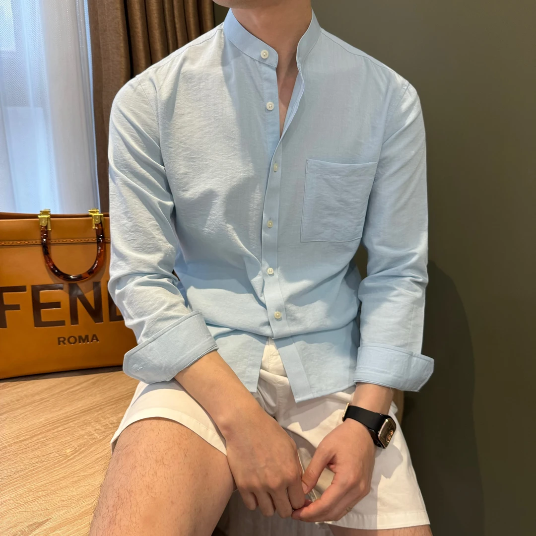 WUSHE物社【新中式立领】男士慵懒风休闲度假长袖衬衣简约百搭衬衫