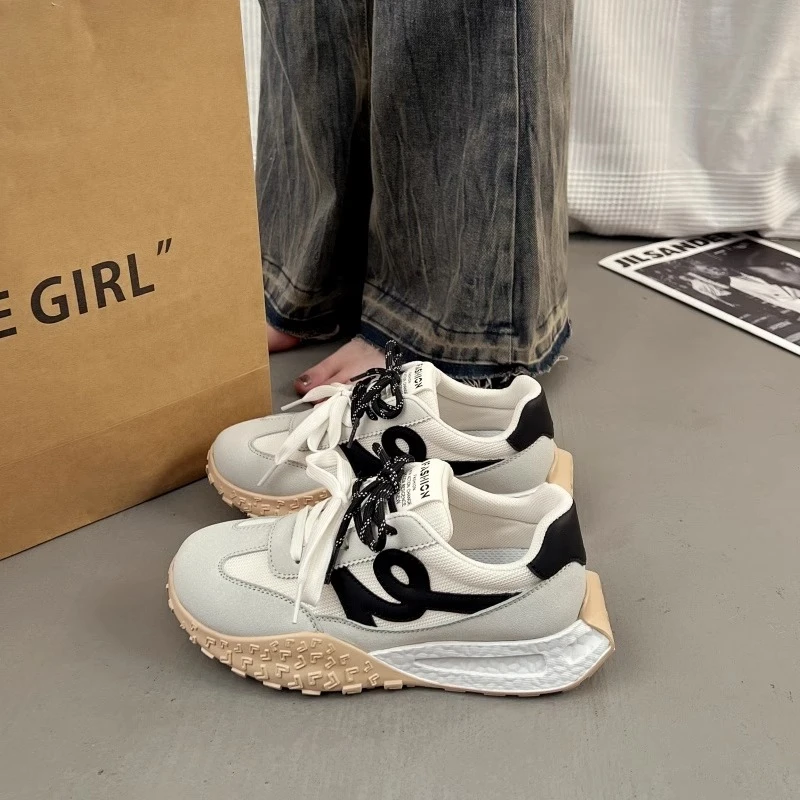 百搭运动鞋女2025春季新款低帮时尚休闲阿甘鞋皮面复古德训鞋