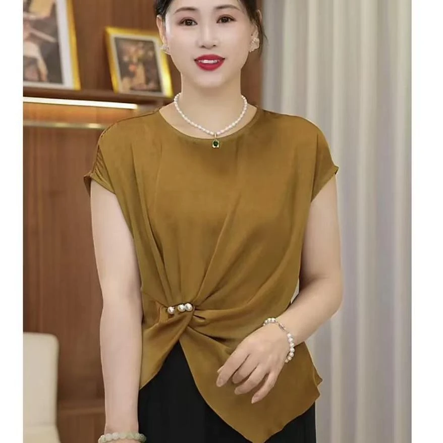 时尚妈妈夏季薄款短袖小衫套装中年女装简约时尚套装