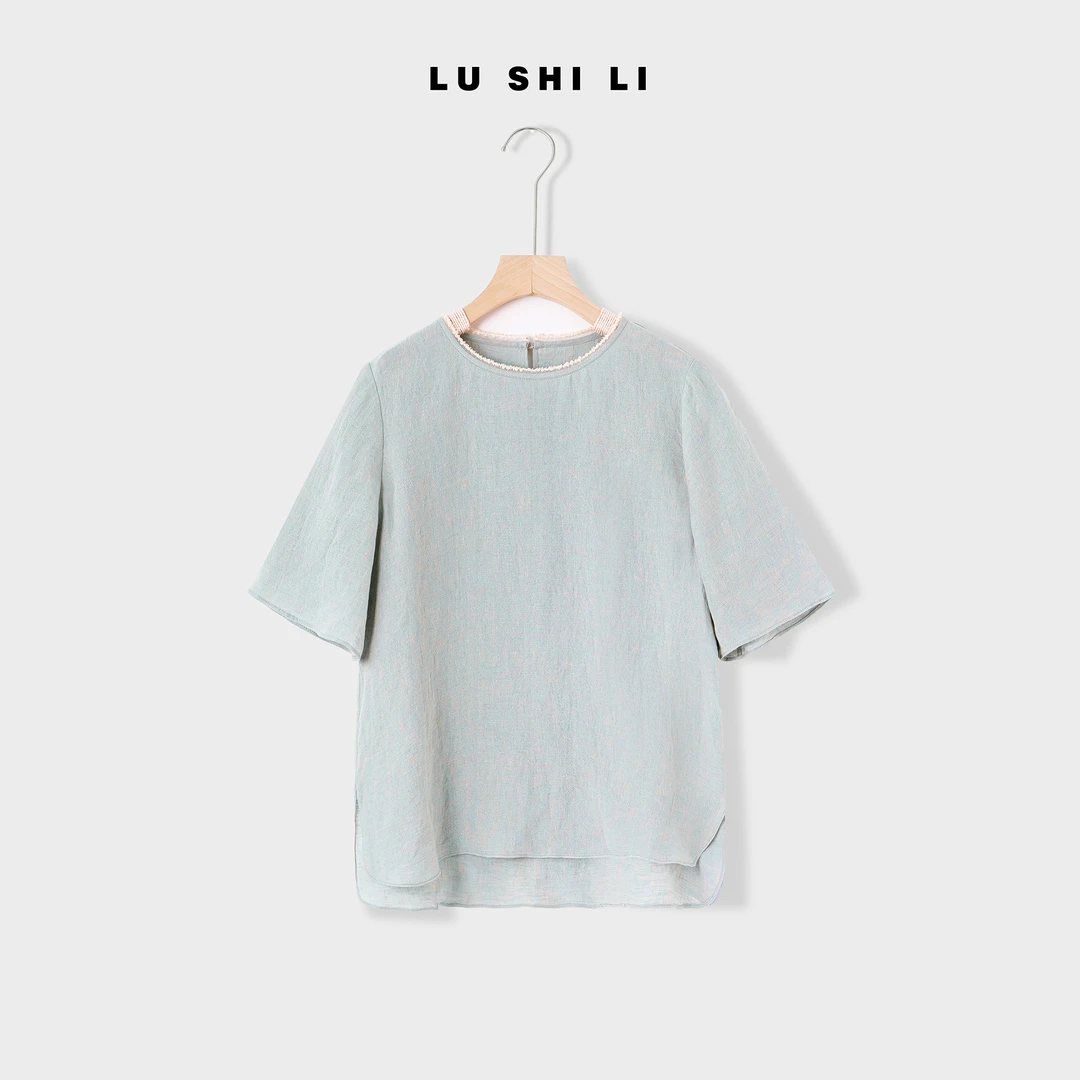 大宁女装 【竹影青衫】夏季新品色织亚麻中式宽松气质上衣女35011