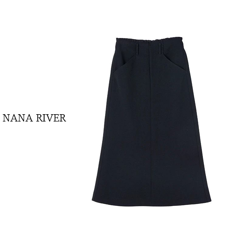 【木阑】休闲高腰半身去简约A字裙优雅原创设计师高端款