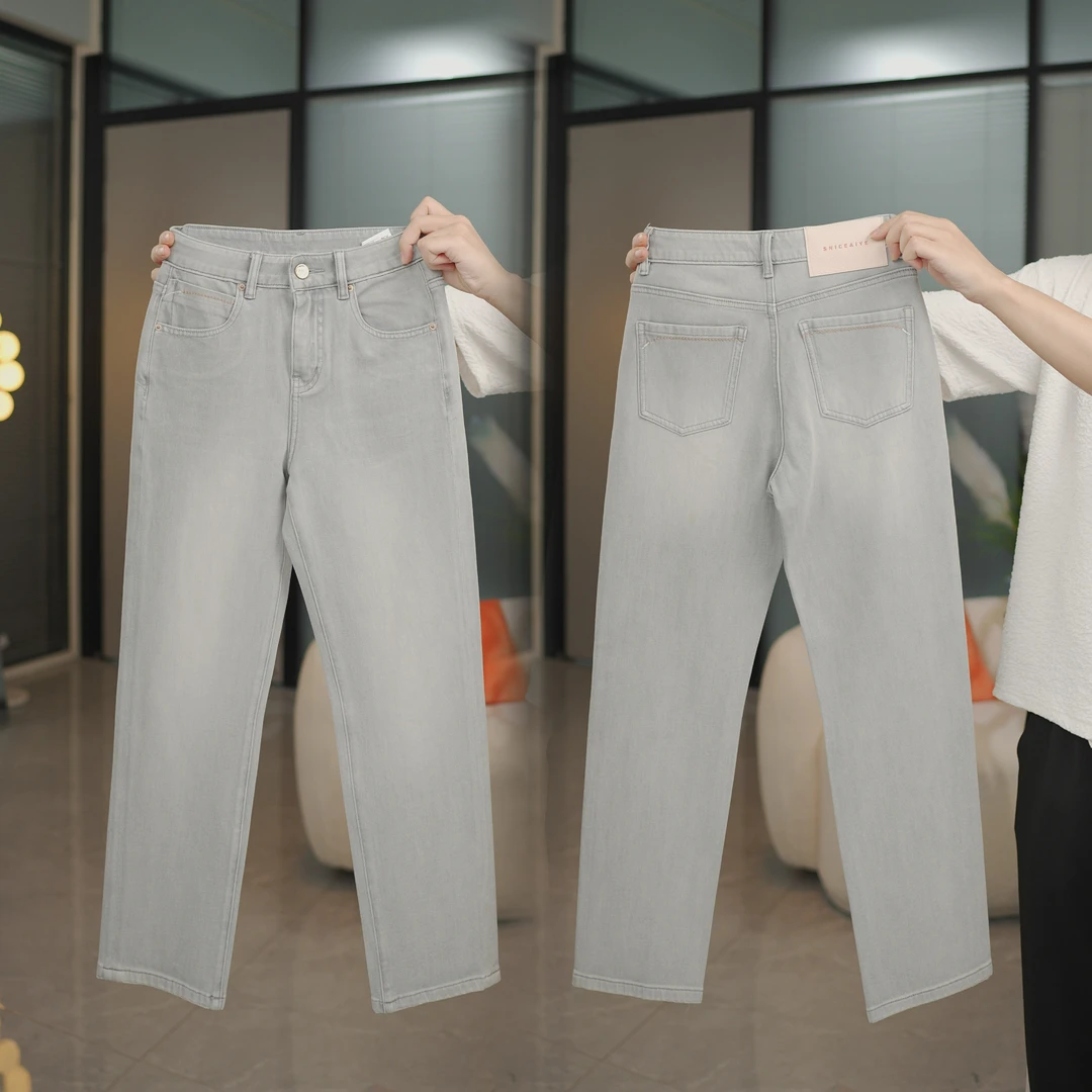 8027-2025年小个子九分夏季修身显腿长烟灰色净版直筒烟管裤休闲