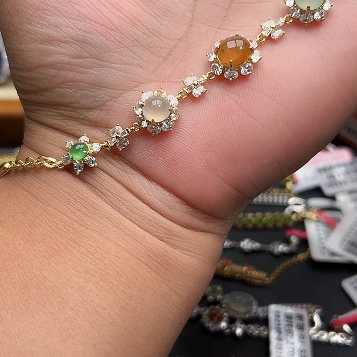 翡翠银S925镶嵌戒指缅甸天然A货翡翠手链