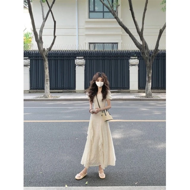 夏季2025年女超重工蕾丝刺绣法式温柔气质连衣裙海边度假收腰长裙