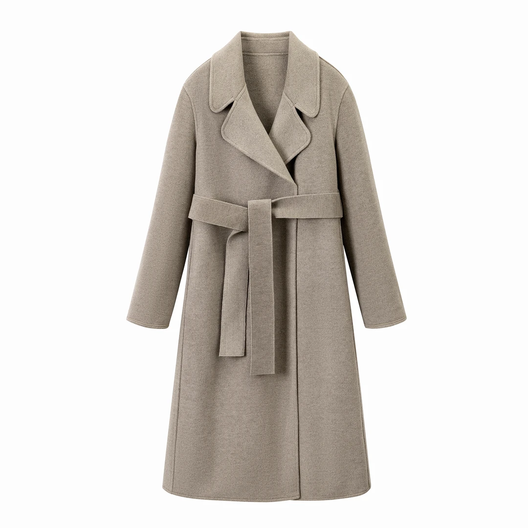 边芙卡韩系手工毛呢大衣新款高级长款韩版外套女装650566