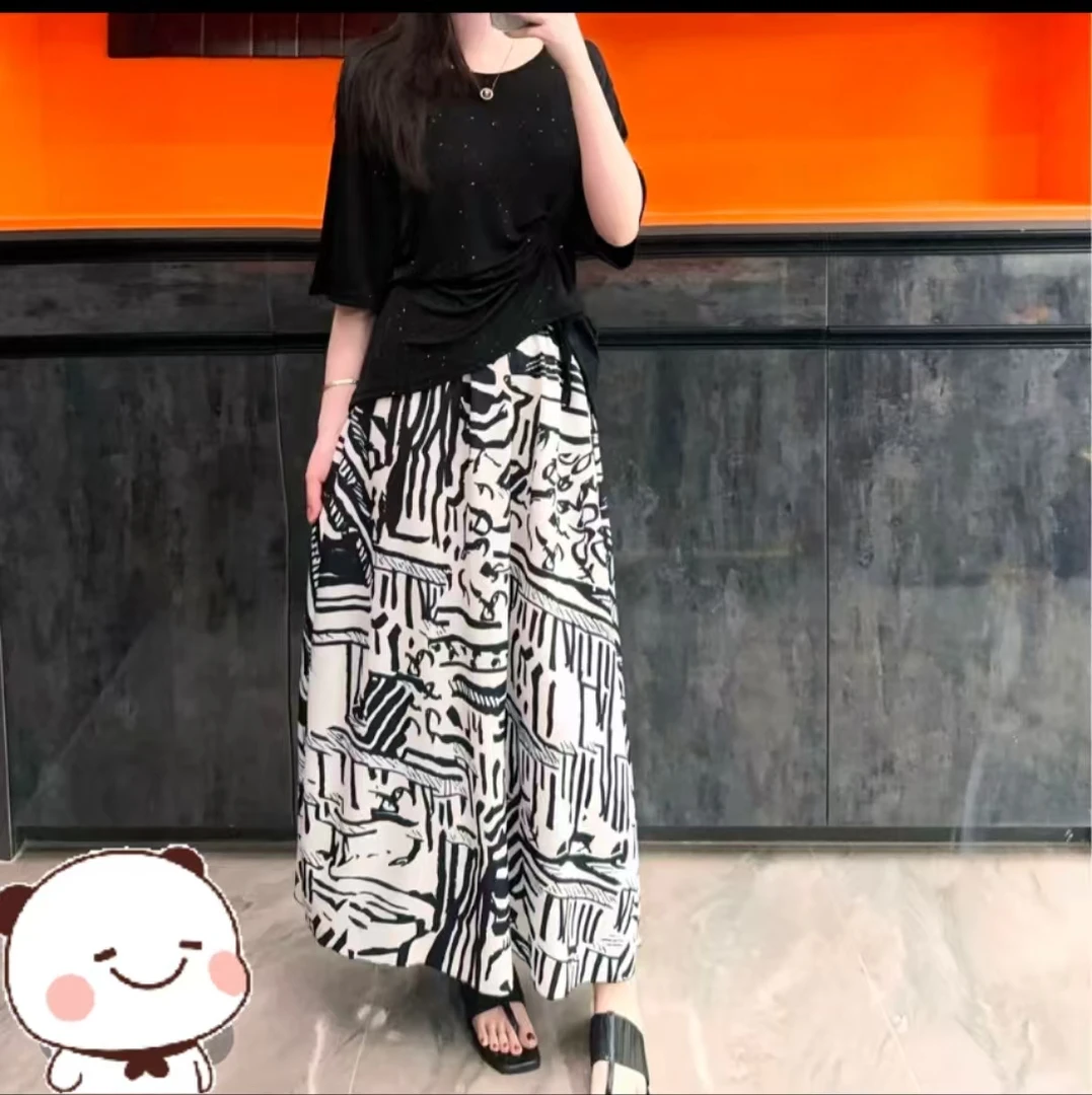 【漫画涂鸦套装】夏季时尚洋气休闲百搭 上衣+半身裙显瘦套装074