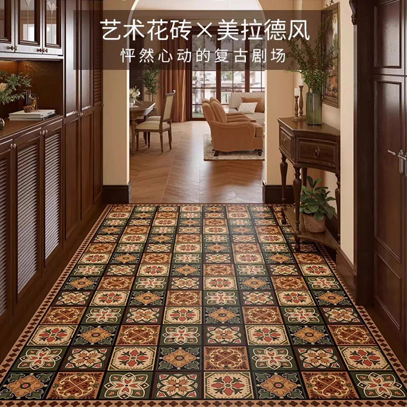 9美拉德硅藻泥玄关门垫免洗易打理防滑家用复古花砖入户门地垫