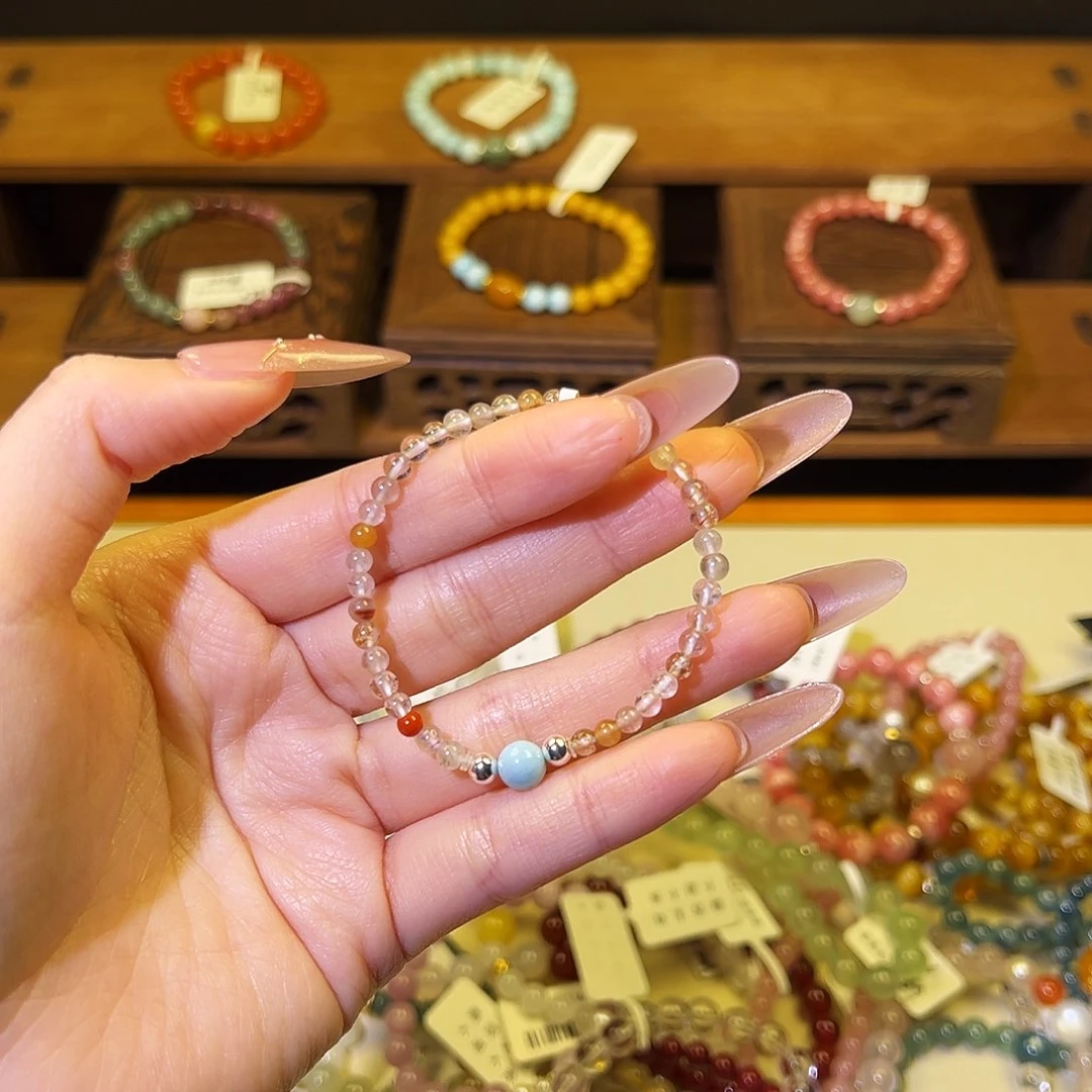 水晶手链银S925镶嵌兔毛5010