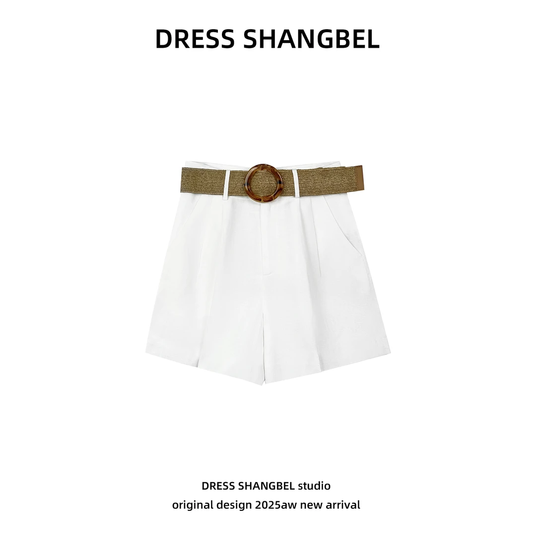 DRESS 2025夏季新款C7度假风编织腰带显瘦休闲短裤5131