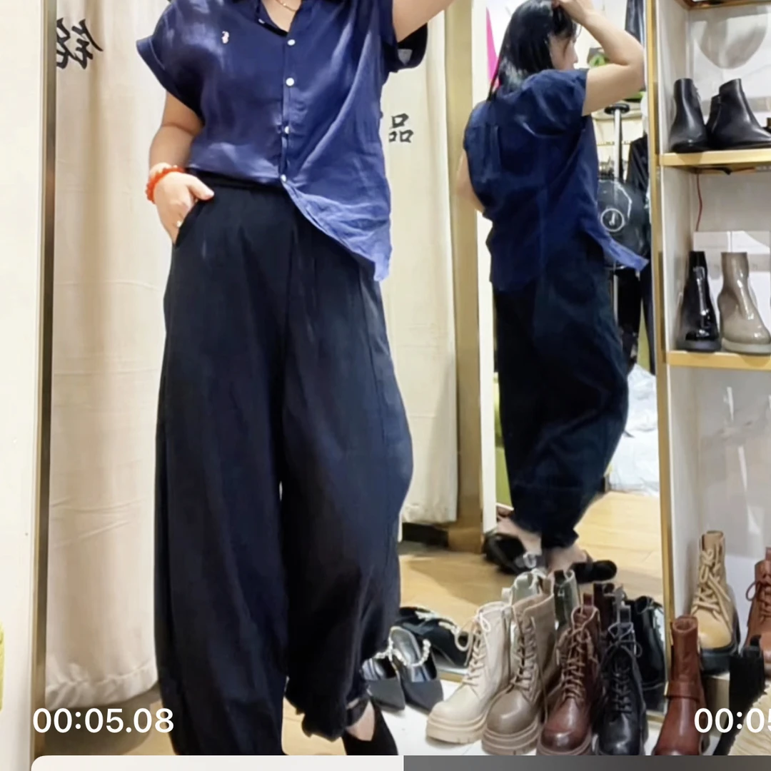 春夏薄款棉麻高腰宽松大码文艺休闲纯色垂感灯笼裤女