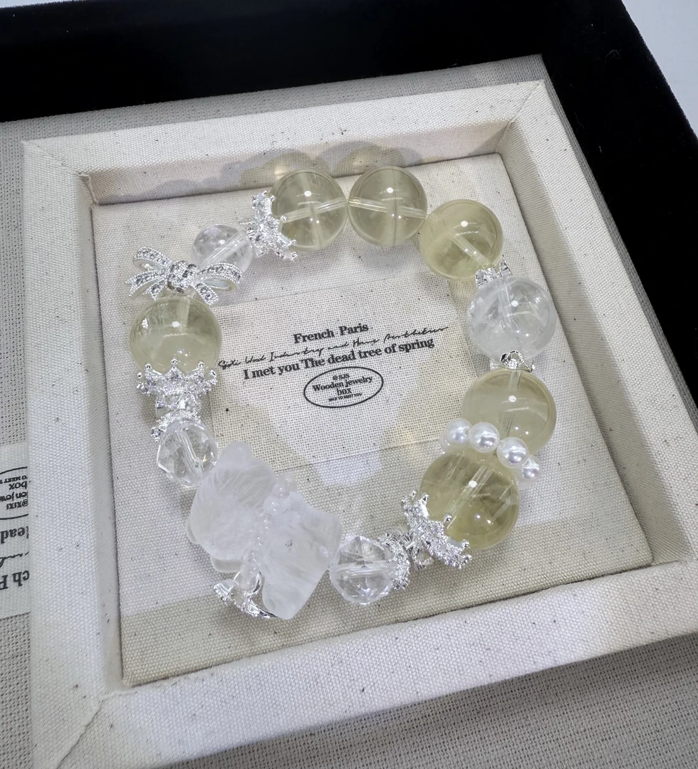 天然气质清新甜美黄水晶招财猫手串