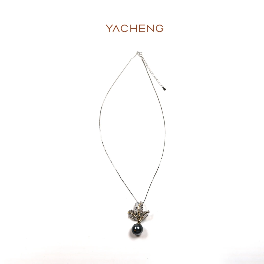 吊坠925银 贝珠枫叶项链高级感情人节生日送女友礼物
