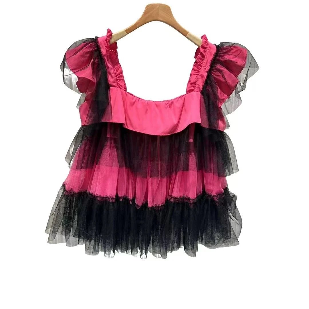 3038【高定系列】设计师新款拼接纱纱无袖女装连衣裙