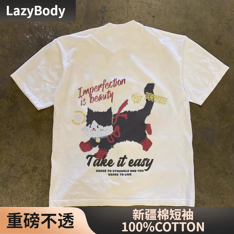 【100%纯棉】时尚男女短袖t恤2025新款夏季男士纯棉休闲创意圆领T恤