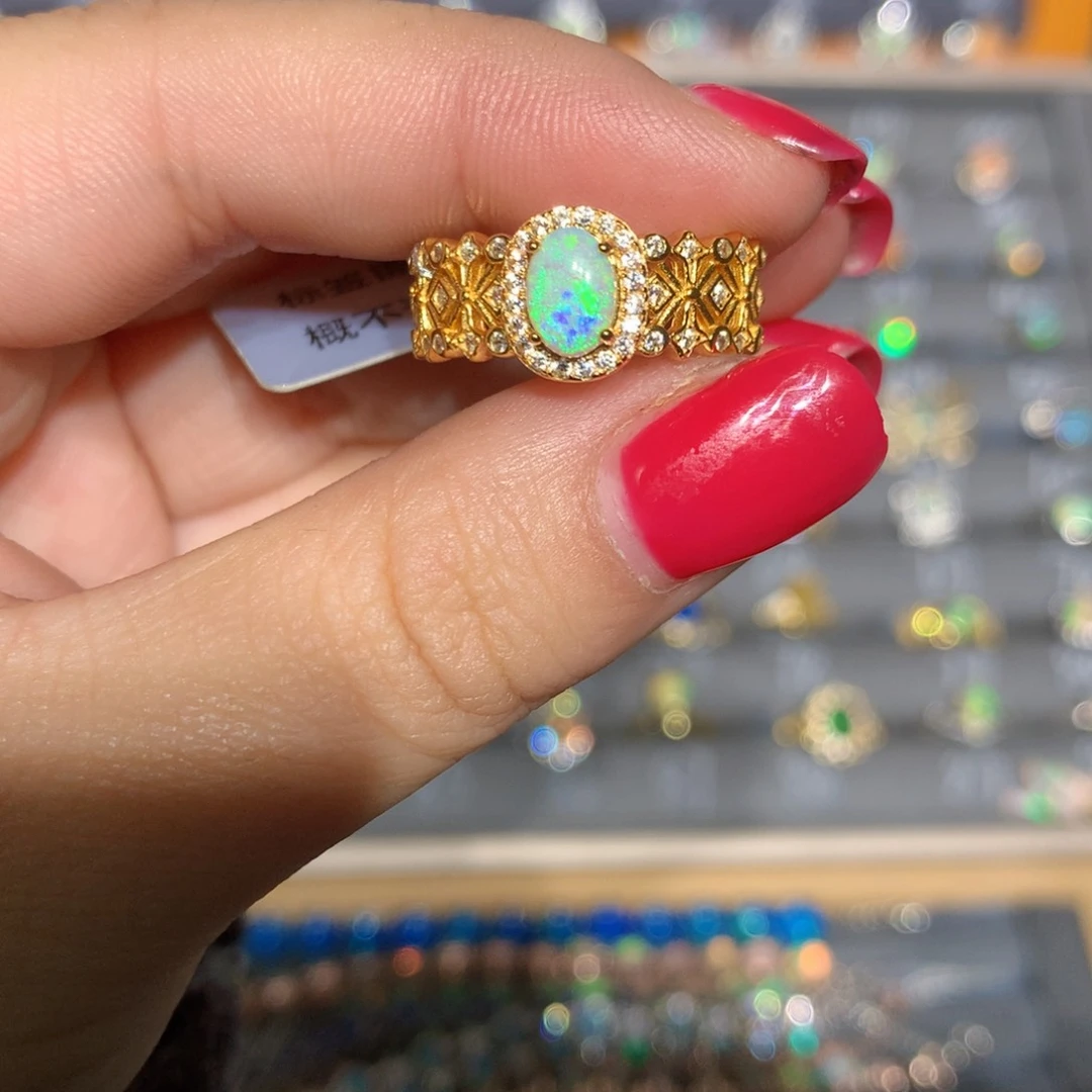 银S925镶嵌欧泊澳洲欧泊戒指l