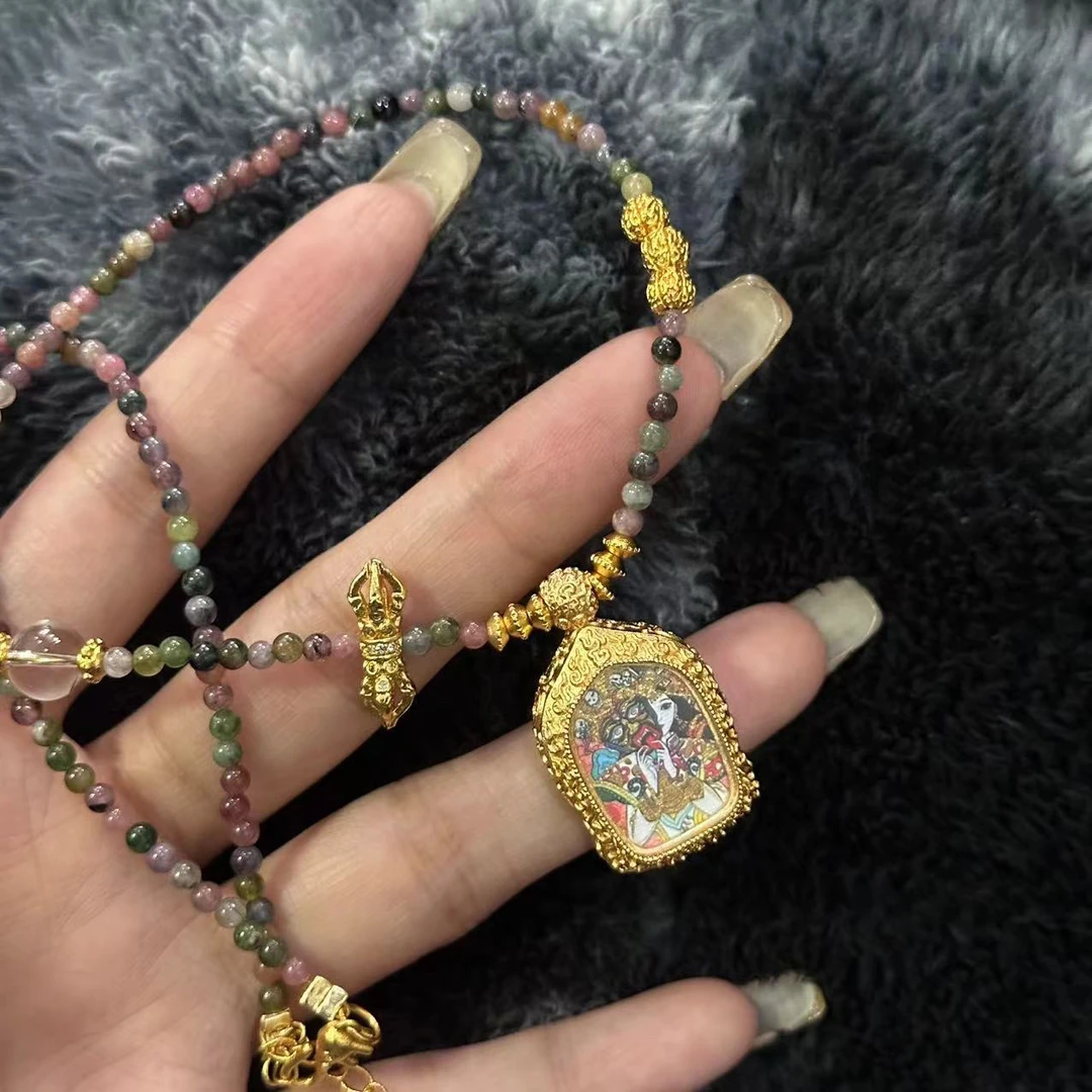 铜合金项链 扎基拉姆双面唐卡项链-4417