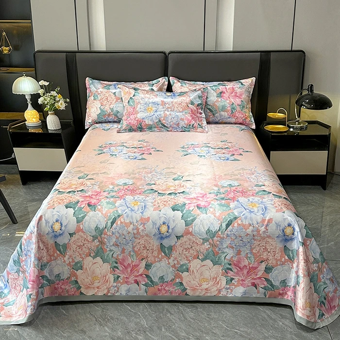 新款2025春夏新款冰丝凉席轻奢高密大版花型可水洗机洗不起球静电