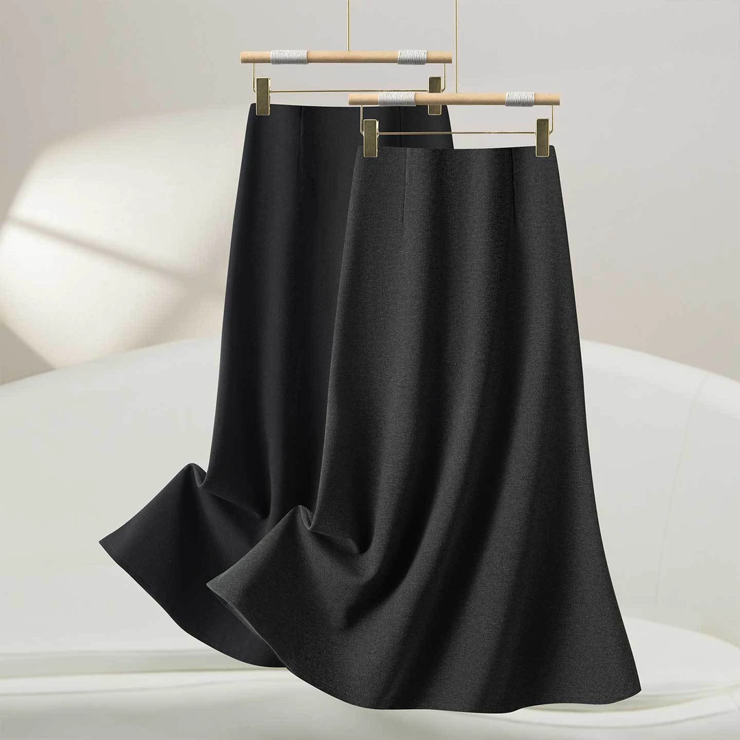 时尚垂感毛呢半身裙秋冬2025新款松紧腰显瘦百搭a字鱼尾休闲裙子