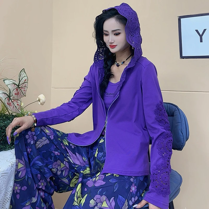 夏季韩系蕾丝钩花连帽防晒空调衫上衣女外搭冰丝长袖防晒衣-7013