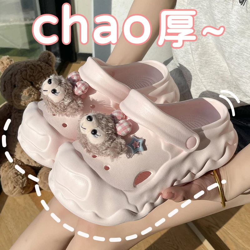 夏季洞洞鞋可爱卡通雪莉玫居家少女心包头两穿厚底百搭防滑凉拖鞋