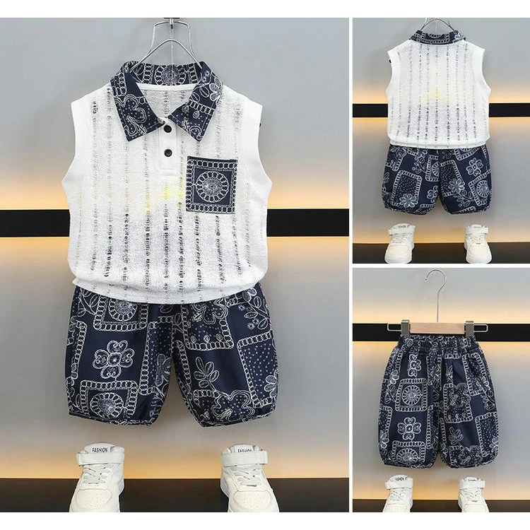 2025夏季新款儿童时尚印花背心短裤男女童百搭潮款夏装